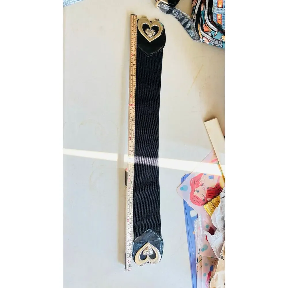 Vintage retro 80s 90s stretch waist band hook and eye belt heart buckle sz L-XL